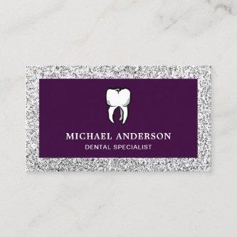 Purple Silver Glitter Tooth Dental Clinic Dentist