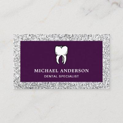 Purple Silver Glitter Tooth Dental Clinic Dentist