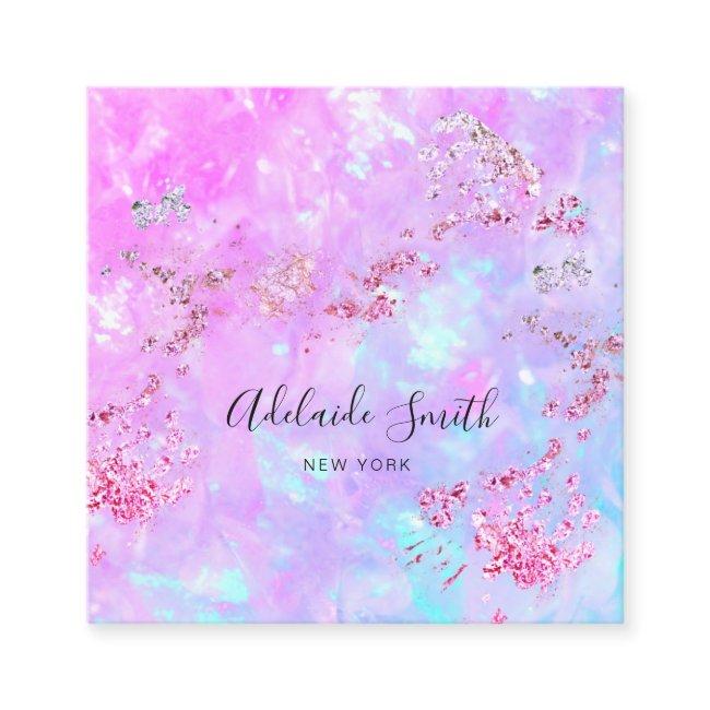 purple simulated glitter on faux iridescent opal square
