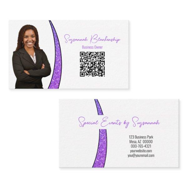 Purple Sliver Faux Glitter Photo QR Professional