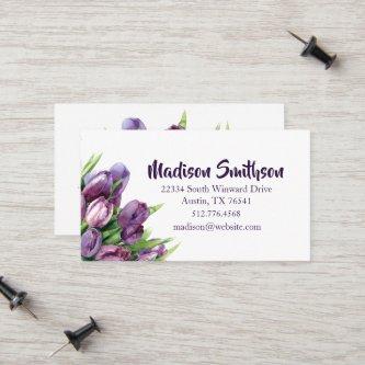 Purple Tulips Floral Watercolor  Calling Card