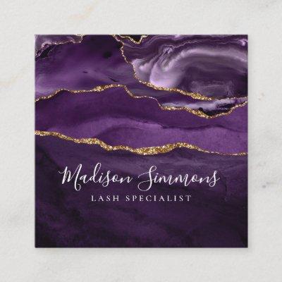 Purple Violet Gold Agate Geode Monogram Script Square