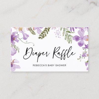 Purple Watercolor Flowers Diaper Raffle Card