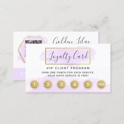 Purple Watercolor & Gold Loyalty Punch Stamp QR