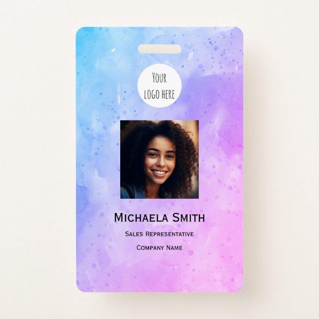 Purple Watercolor ID Card Minimalist Employee Badge