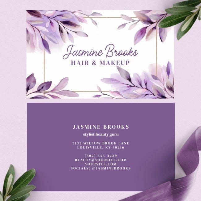 Purple Watercolor Leaves Gold Frame