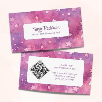 Purple Watercolor Starry Night QR Code Personal Calling Card