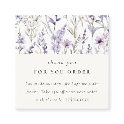 Purple Wildflower Butterfly Thank You For Order Square