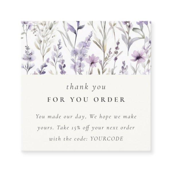 Purple Wildflower Butterfly Thank You For Order Square