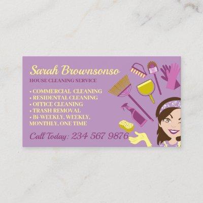 Purple Yellow Clean Janitorial Lady House Cleaner