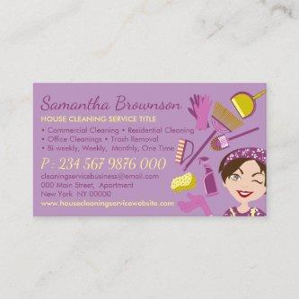 Purple Yellow Note Side Janitorial Lady Cleaning