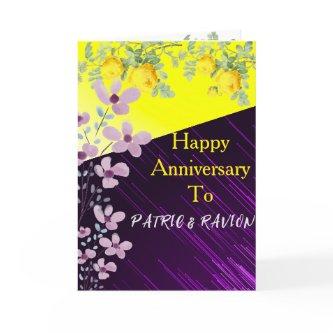 Purple & Yellow Rose Modern Boho Chic Floral Neon  Invitation