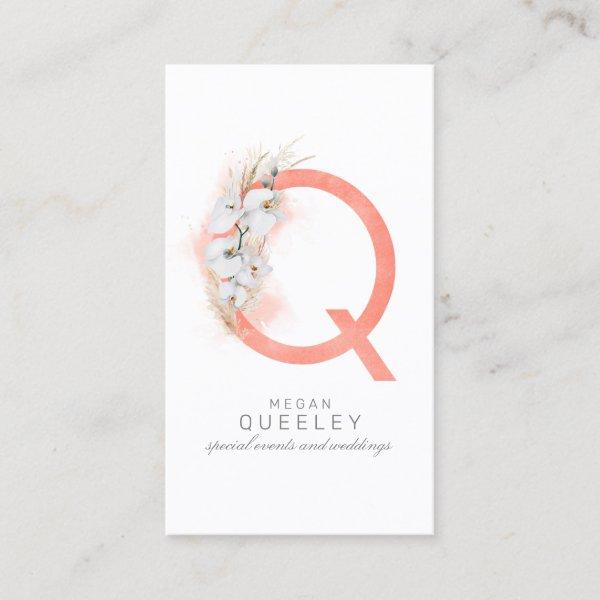Q Letter Monogram White Orchids and Pampas Grass