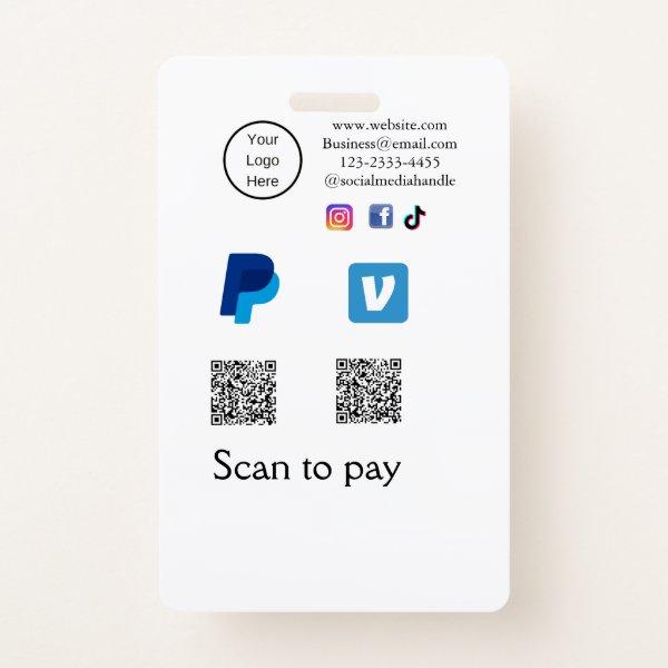 Q R code PayPal venmo scan pay add social media de Badge