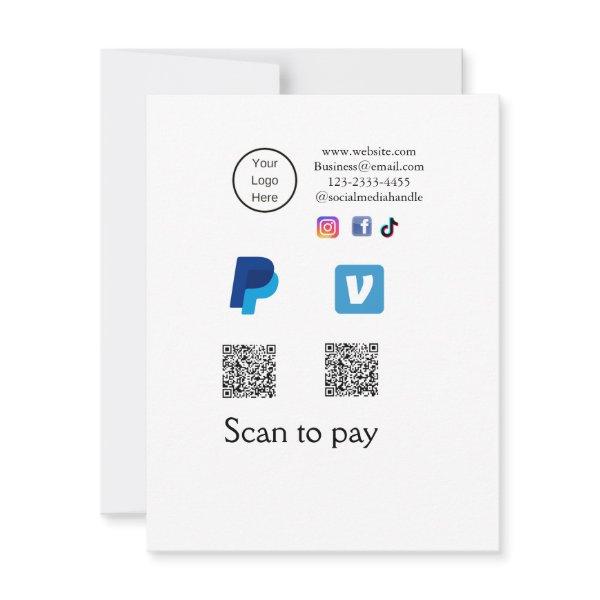 Q R code PayPal venmo scan pay add social media de Note Card