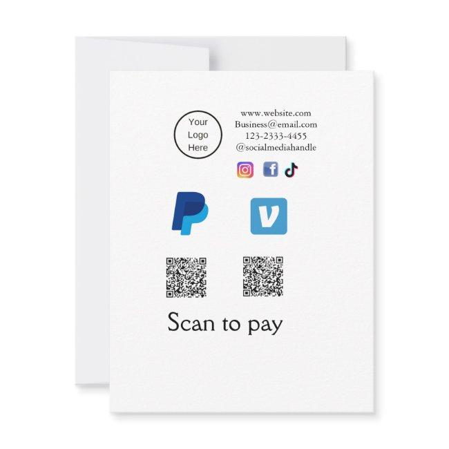 Q R code PayPal venmo scan pay add social media de Note Card