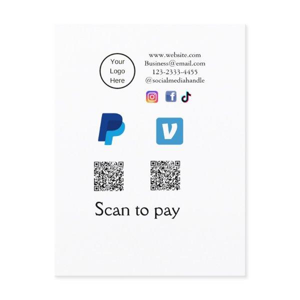 Q R code PayPal venmo scan pay add social media de Postcard