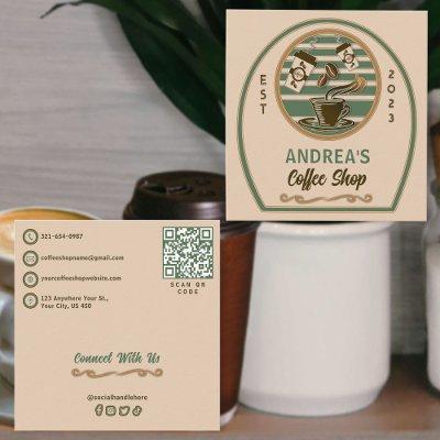 QR Code and Custom Logo Chic Vintage Coffee Shop   Square