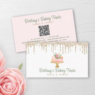 QR Code Bakery Blush Pink Cake Gold Glitter Drips