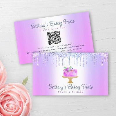 QR Code Bakery Purple Cake Glitter Drips Dessert