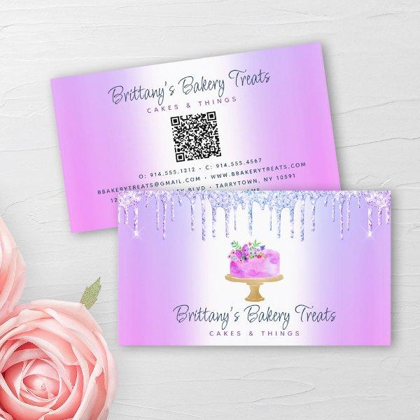QR Code Bakery Purple Cake Glitter Drips Dessert