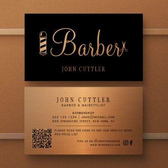 QR CODE barbershop black gold barber pole scissors