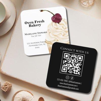 QR Code Black White Cupcake Bakery  Square