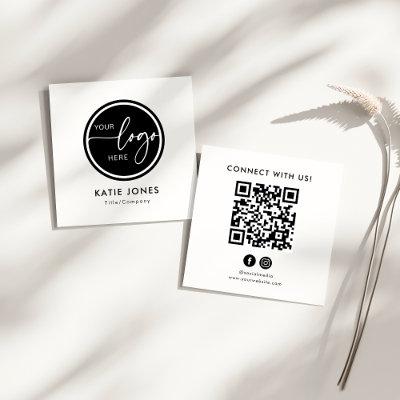 QR Code Black White Custom Logo Connect with Us Square