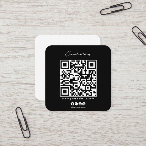 QR Code Black White Follow Scan To Connect With Us Square