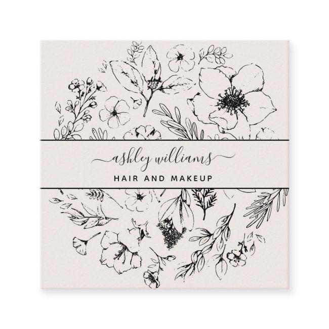 QR Code Botanical Blush Black Script Name Square Square