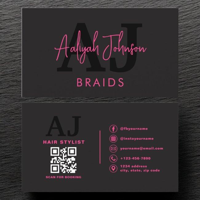 QR Code Braids Hair Stylist Modern Typography