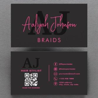 QR Code Braids Hair Stylist Modern Typography
