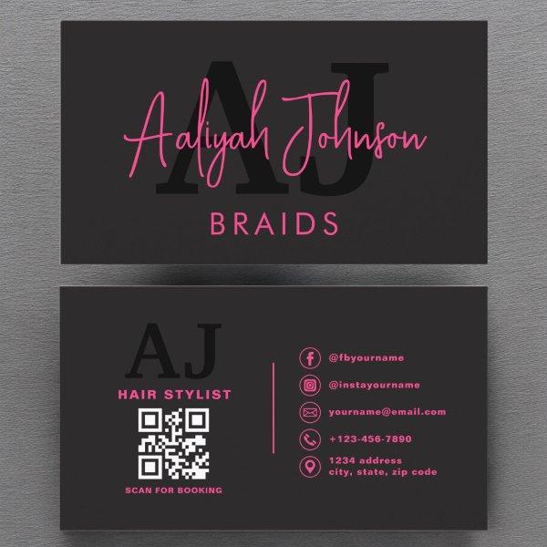 QR Code Braids Hair Stylist Modern Typography
