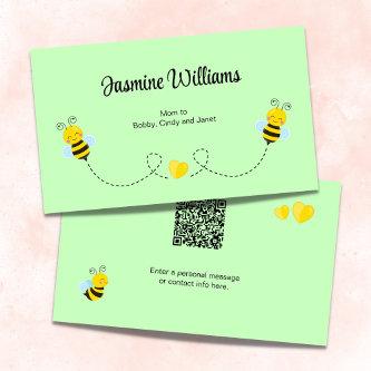 QR Code Bumble Bees and Yellow Hearts Green Mom Calling Card