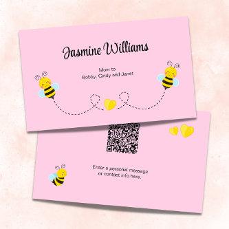 QR Code Bumble Bees and Yellow Hearts Pink Mom Calling Card