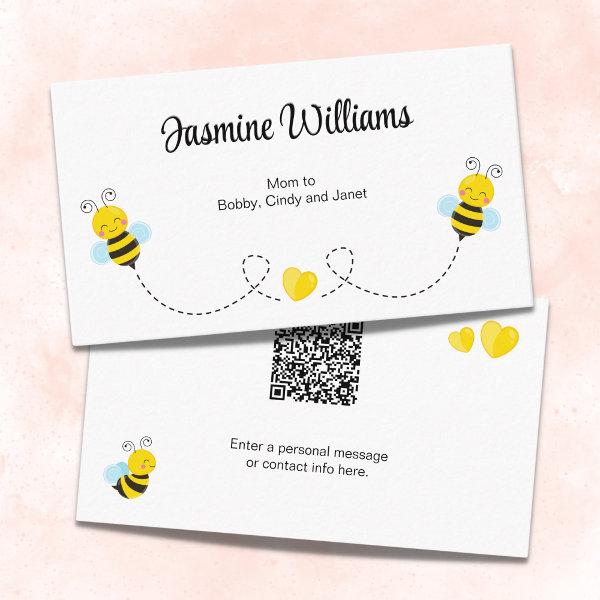 QR Code Bumble Bees and Yellow Hearts White Mom Calling Card