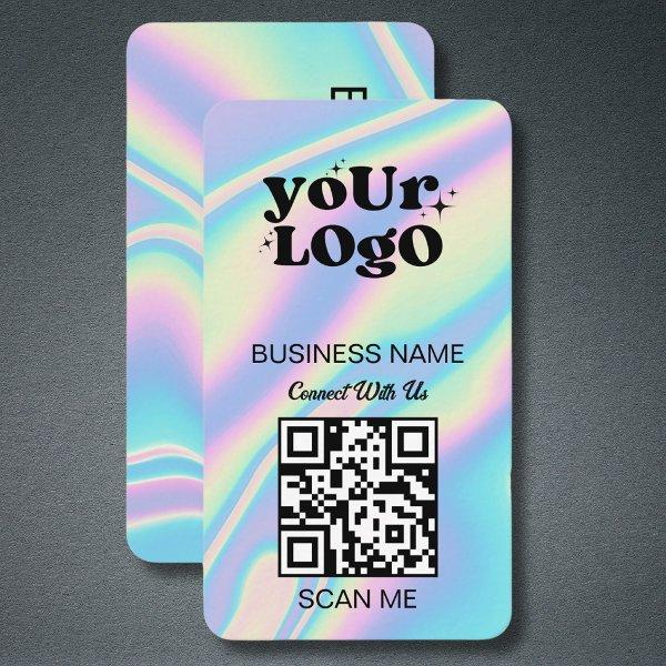 QR Code Business Logo | Black Holographic Modern