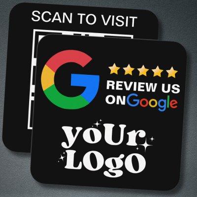 QR Code Business Logo Black Modern Google Review Square