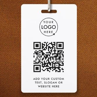 QR Code | Business Logo Professional Simple White Badge