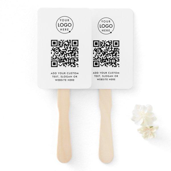 QR Code | Business Logo Professional Simple White Hand Fan