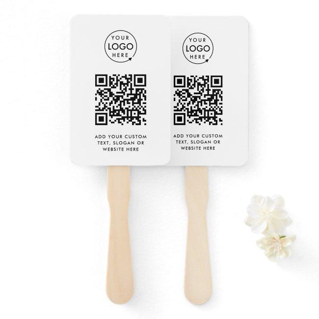 QR Code | Business Logo Professional Simple White Hand Fan