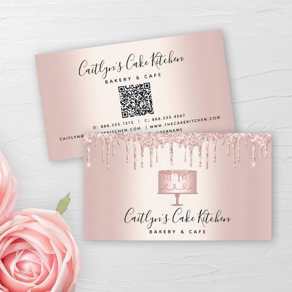 QR Code Cake Bakery Rose Gold Glitter Drips Pastry