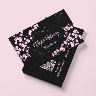 QR Code | Cherry Blossoms Pink Black Marble