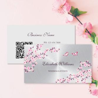 QR Code | Cherry Blossoms Pink Silver