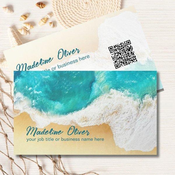 QR Code Coastal Beach Scene Travel Professional