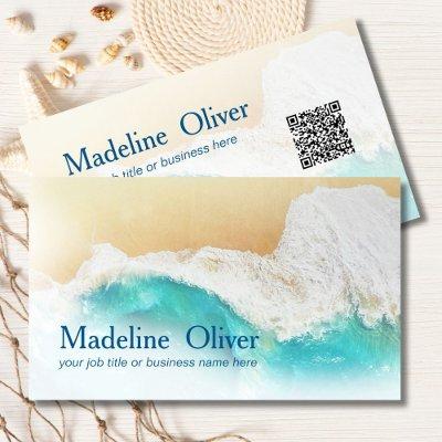QR Code Coastal Ocean Beach Modern Watercolor