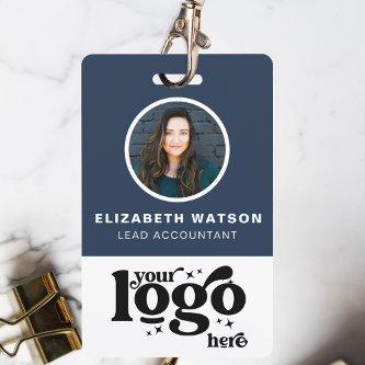 QR Code - Company Logo Navy Blue Photo Employee ID Badge