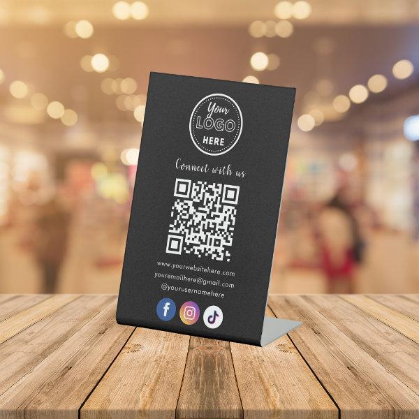 QR Code Connect With Us Facebook Instagram Tiktok Pedestal Sign