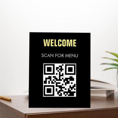 QR Code Contactless Scannable Menu Black White Foam Board