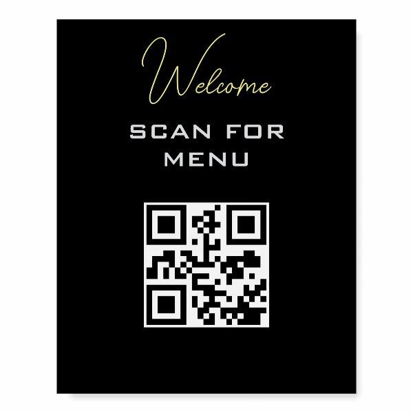 QR Code Contactless Scannable Menu Black White Foam Board